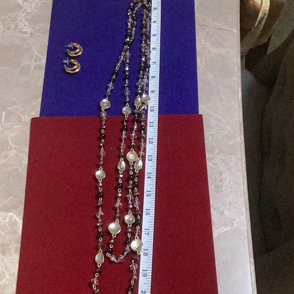 Double Strand Multicolored Beaded Necklace With Gold Short Loop Earrings - Picture 3 of 5